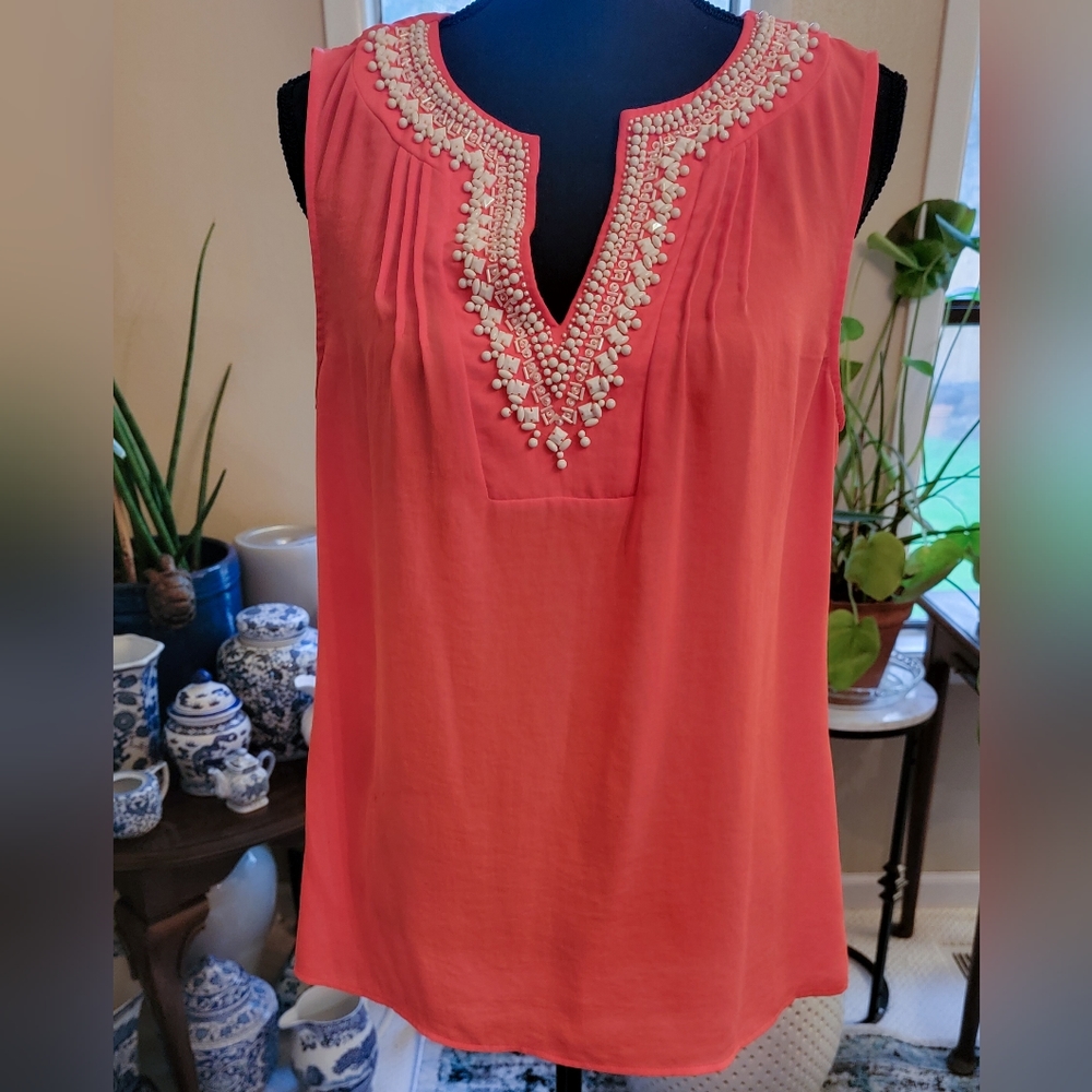 Banana Republic Coral Shell Detail Sleeveless Blouse 12